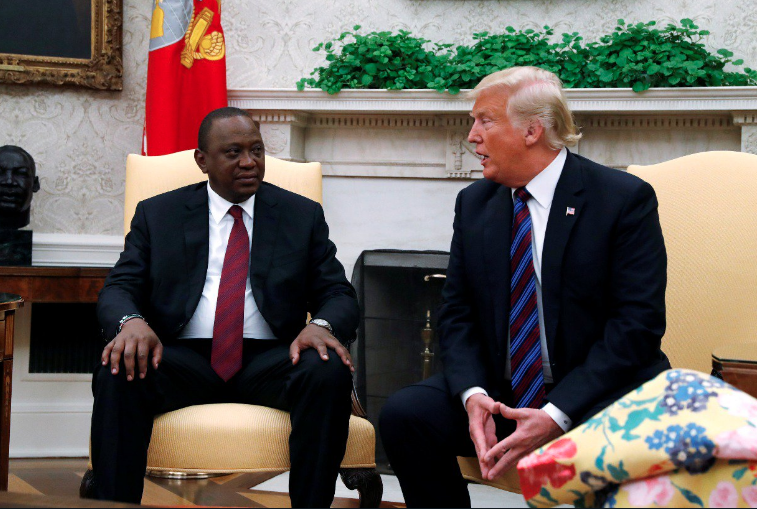 Presidents Uhuru Kenyatta and Donald Trump at the Oval Office within the White House. Net photo.