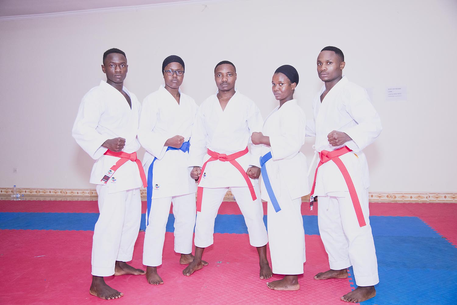 Players from Zen Karate-Do Club pose for a photo after training on Wednesday. Emmanuel Kwizera