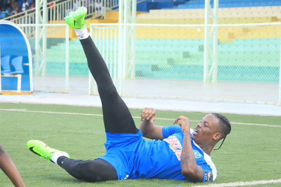 Centre-back Abdul Rwatubyaye, seen here in Mondayu2019s training session at Kigali Stadium, will captain Rayon Sports today in the absence of suspended skipper Thierry Manzi. Courtesy.