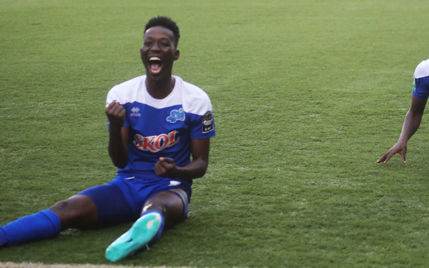 Goal scorer Caleb Bimenyimana celebrates during the match