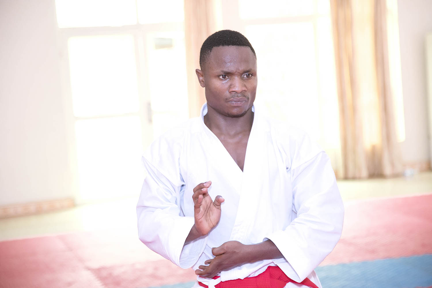 Jean Claude Munyaburanga, 23, is one of the Kata specialists from Zen Karate-Do Club. (Emmanuel Kwizera)