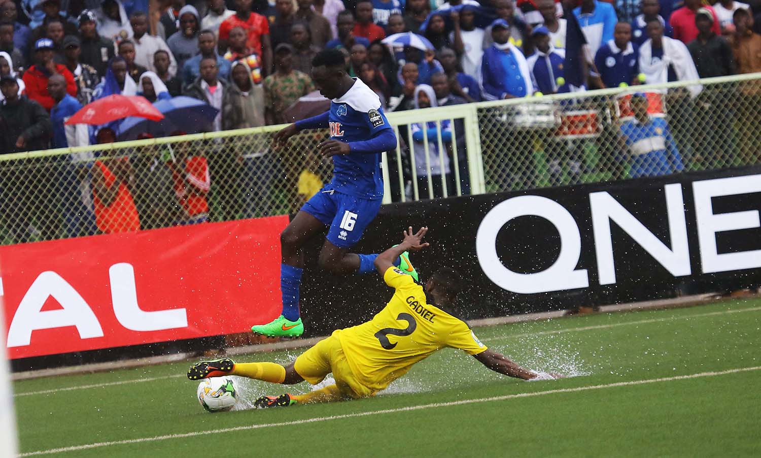 Yanga African's defender Gadiel tries vies for the ball with the Blues right back Saddam Nyandwi