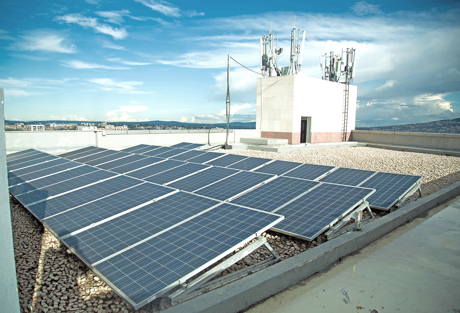 Solar panels at Kigali Heights roof top. Nadege Imbabazi.