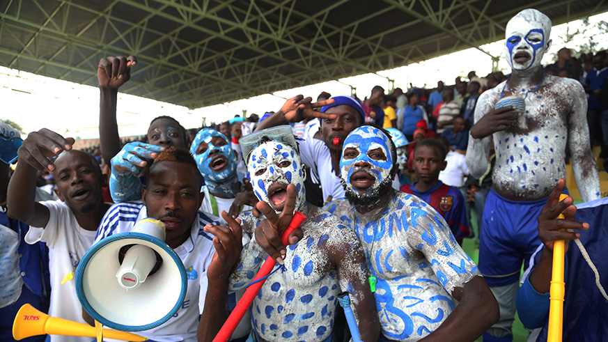 Rayon Sports supporters go wild after their team progressed to the quarter-finals of the Total CAF Confederation Cup on Wednesday. Sam Ngendahimana.