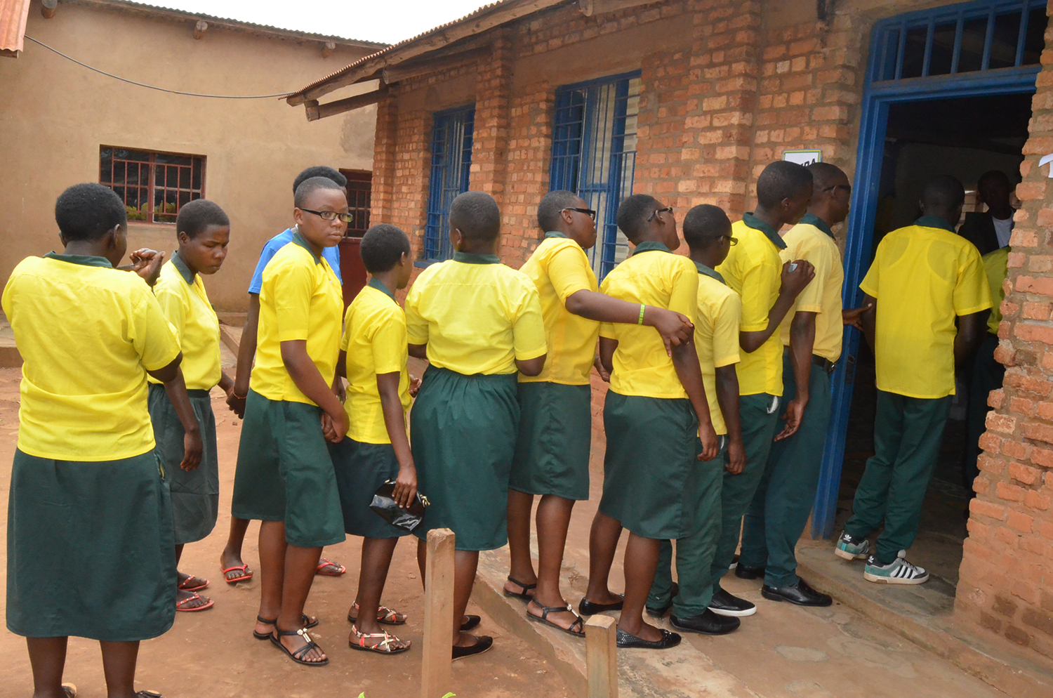 Students from Gatagara school for the visually impaired in Rwamagana District line up to vote. Jean de Dieu Nsabimana..