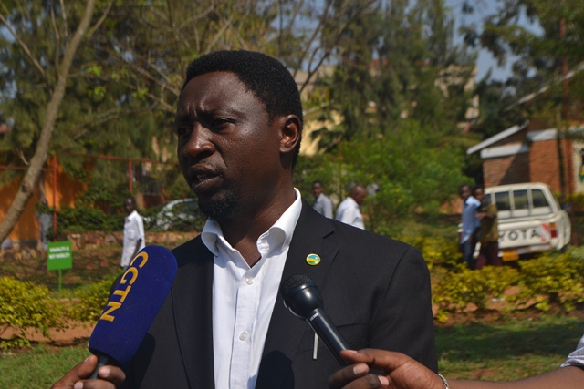 Green Party flag bearer Frank Habineza speaks to the media after casting his vote at Groupe Scolaire Kimironko II in Kigali. File.