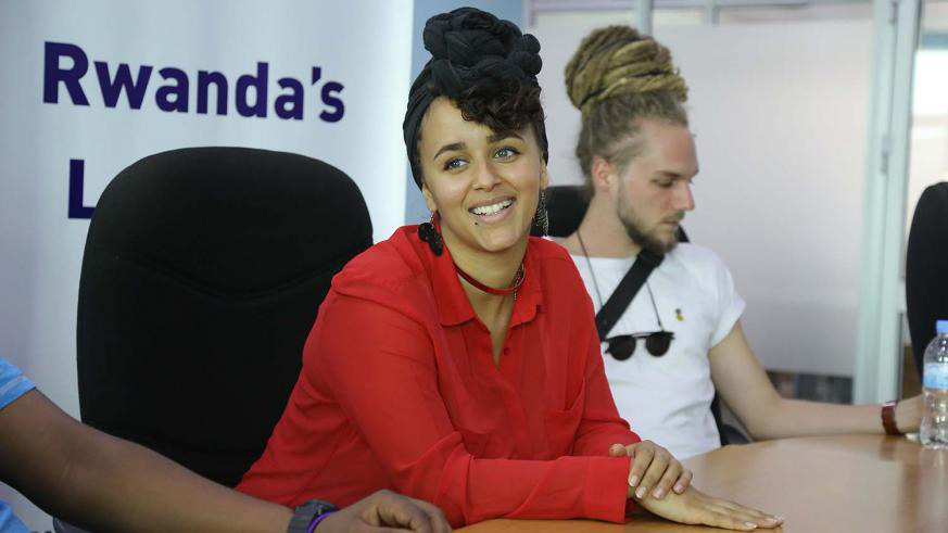 Shavu (front) and German artiste Wu during an interview at The New Times offices before the launch of her album on Friday August 31. Photo by Sam Ngendahimana.