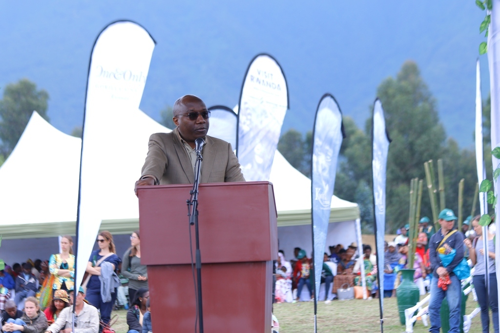 Prime Minister Edouard Ngirente delivers his remarks during the gorilla naming ceremony in Kinigi, Musanze District yesterday. Emmanuel Kwizera.