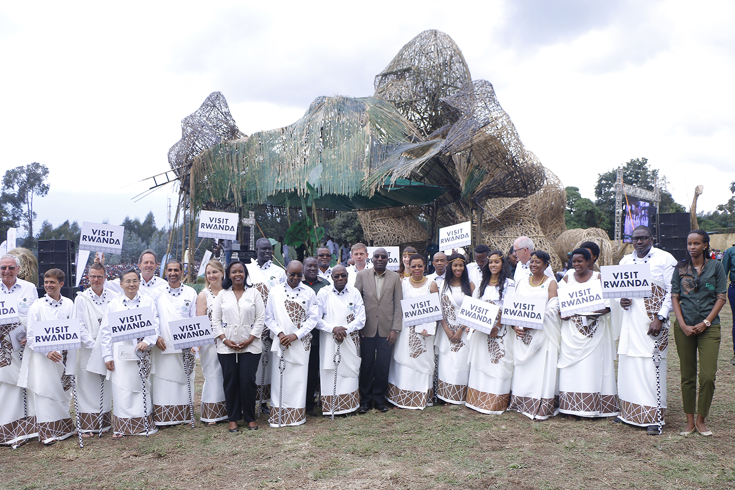Some of the namers of baby gorillas at the 2018 Kwita Izina ceremony in Kinigi, Musanze District yesterday. Twenty-three baby gorillas were named at the event. Emmanuel Kwizera.