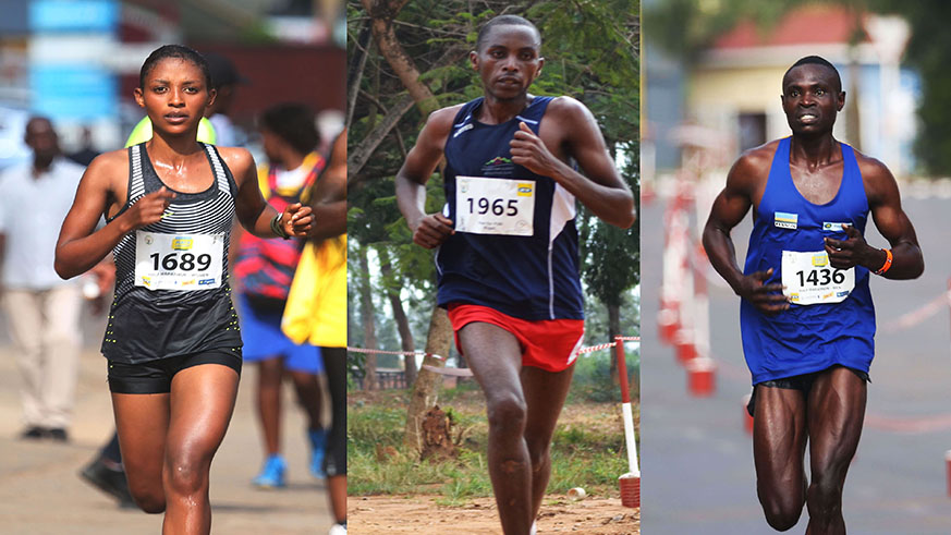 Team Rwanda athletes (left - right)  Salome Nyirarukundo, Felicien Muhitira and Noel Hitimana will represent Rwanda in England. Sam Ngendahimana.