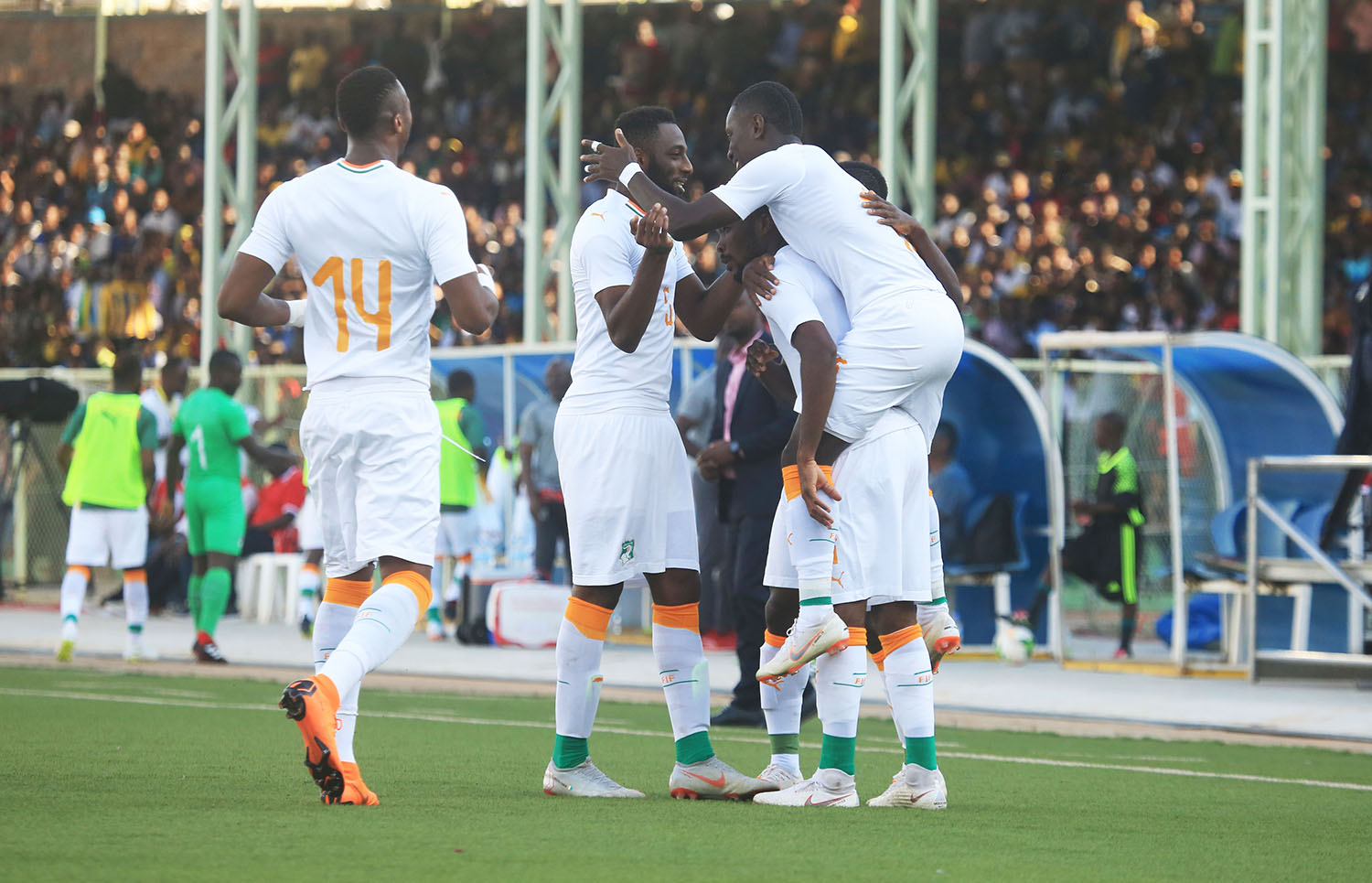 Ivory Coast players celebrate the second goal