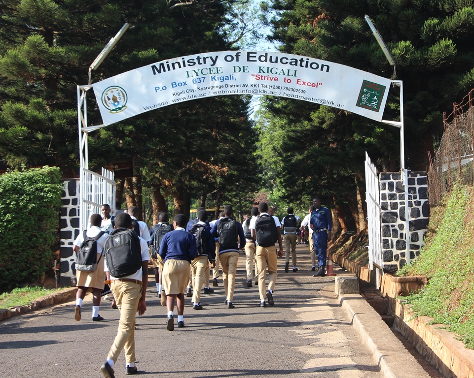Lycu00e9e de Kigali students enter the school gate. File.