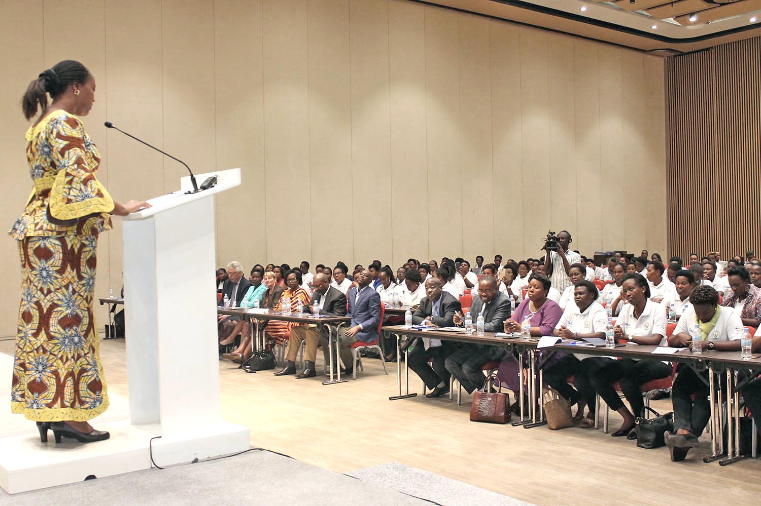 Nyirasafari gives a speech during the launch of the initiative. 