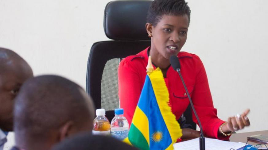 National Women Council Jackline Kamanzi speaks to media in Kigali yesterday