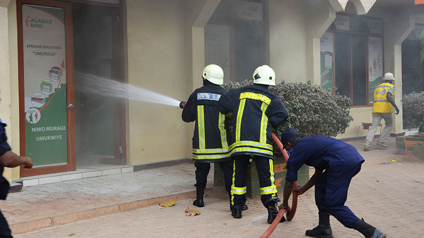 Rwanda National Police fire brigade at work in Kigali in 2015