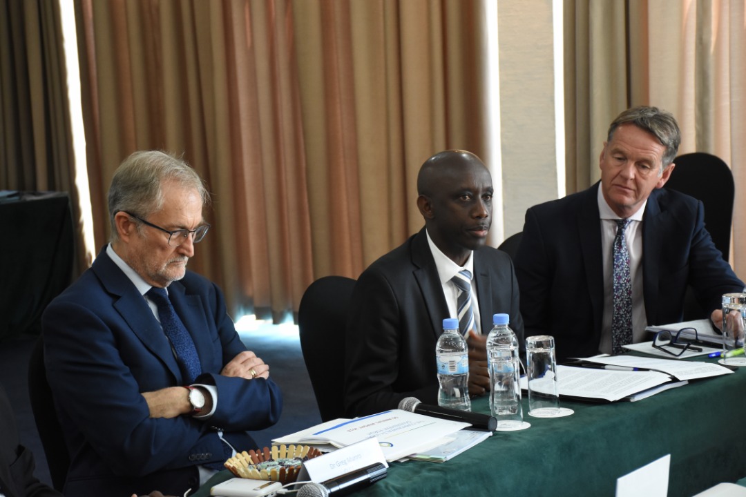 Dr Greg Munro, Secretary General of CLGF (left), the Minister for Local Government Francis Kaboneka, and Simon Baker, treasurer for CLGF during the opening of Forum. Courtesy.