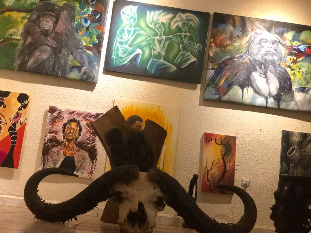 A collection of art pieces displayed at the newly opened space at Yaya Art Gallery.  Photos by Charles Ndushabandi