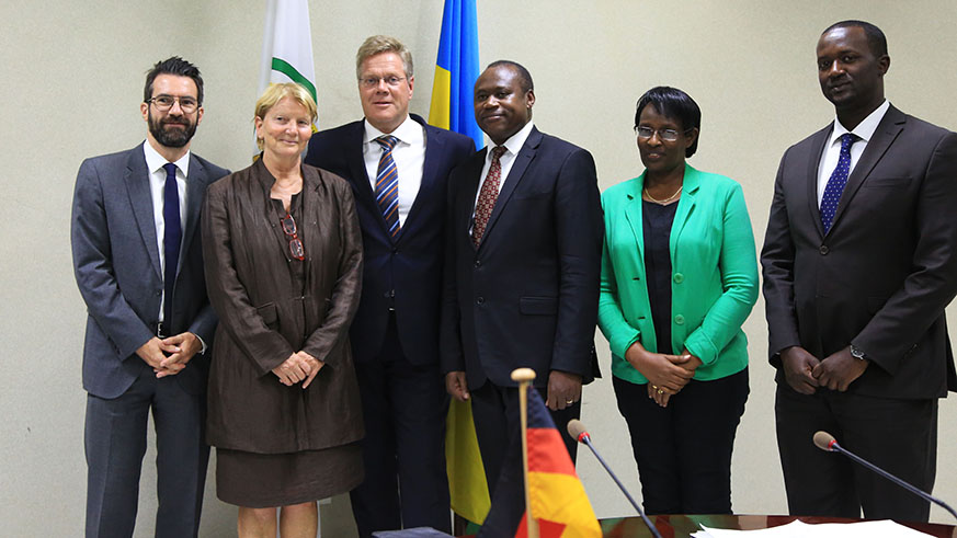 Germany Embassy officials and Rwandan officials in a group photo after signing the agreement yesterday