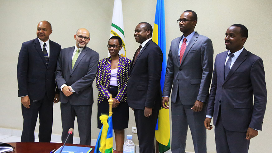 The World Bank Group  officials and Rwandan officials pose for a photo after signing  the MoU in Kigali  yesterday (Sam Ngendahimana)