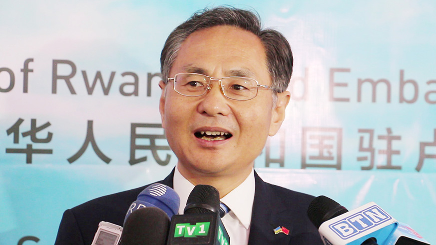 Chinese envoy to Rwanda Henry Hongwei Rao speaks to the media. File.