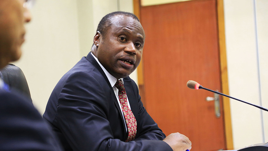 Minister Ndagijimana speaks to the media during the signing ceremony in Kigali on Wednesday. Sam Ngendahimana.
