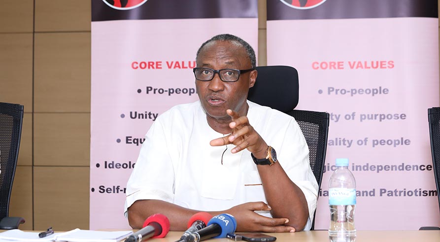 Musoni gestures during a news briefing on Thursday. Emmanuel Kwizera.