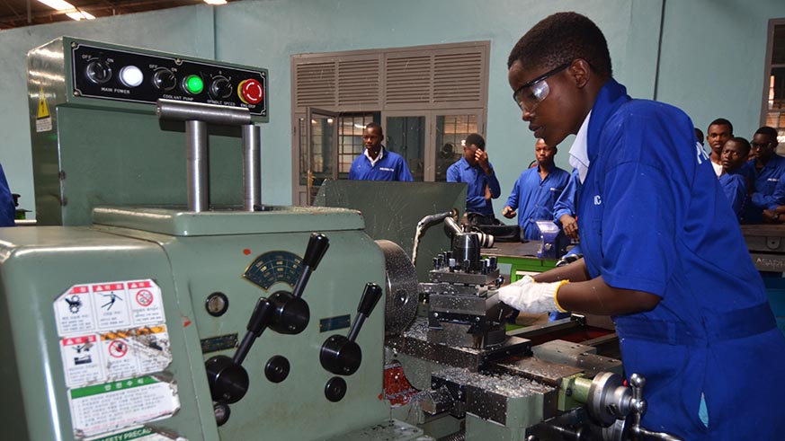 A TVET student operates a machine recently at the Integrated Polytechnic Regional Centre (IPRC). Sam Ngendahimana.