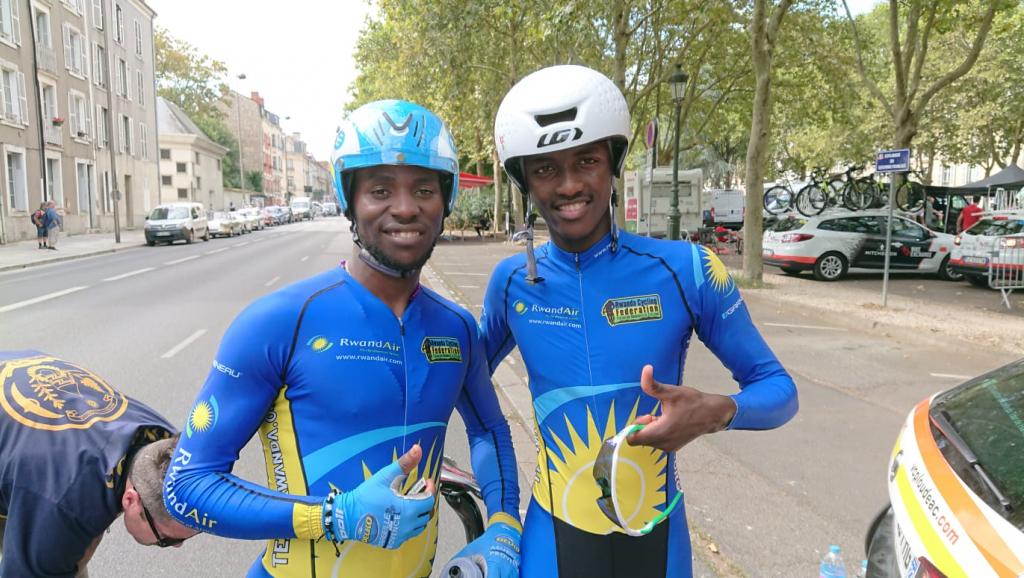Joseph Areruya (left) and Samuel Mugisha will be on hunt for Rwanda's first medal in UCI World Road Championships this afternoon in Men's Under-23 Individual Time Trial. File photo.