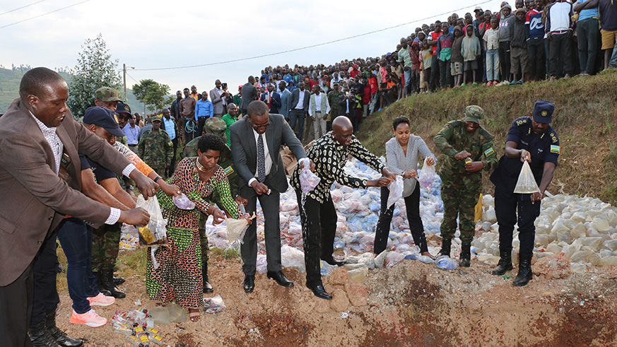 Senior government officials and members of security organs in an exercise to dispose of illicit drugs