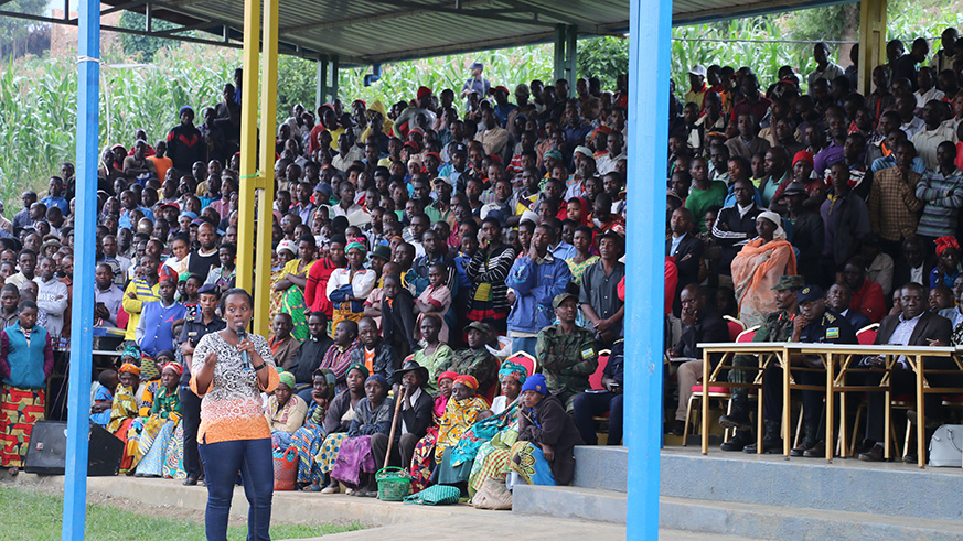 The Minister of Health, Dr. Diane Gashumba addressing residents of Burera during the launch of the campaign against drugs