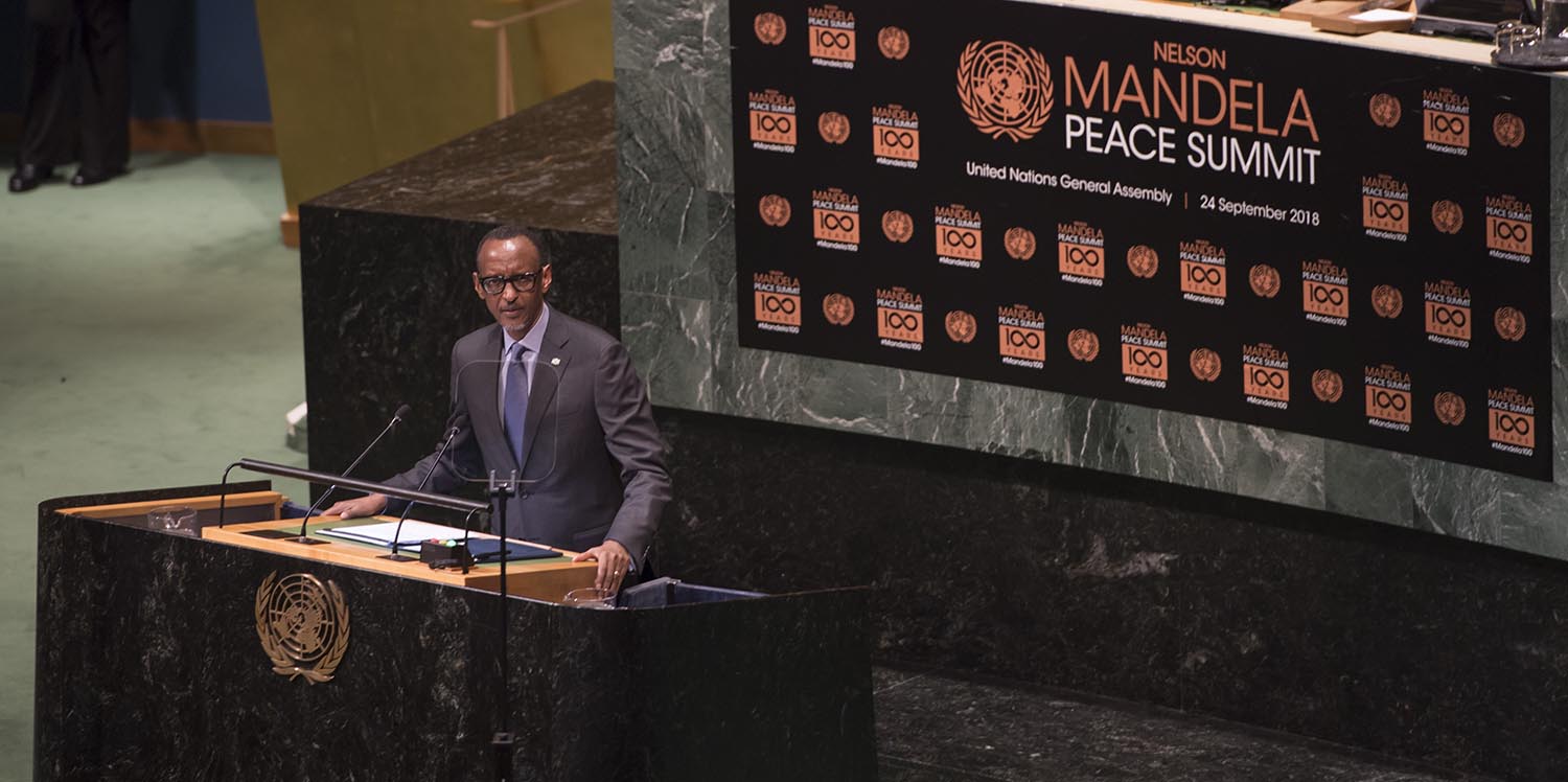 President Kagame speaks during the Nelson Mandela Peace Summit in New York yesterday. Village Urugwiro.