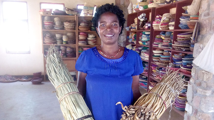 A variety of handicraft products made from water hycinth by COVAGA. Diane Mushimiyimana.