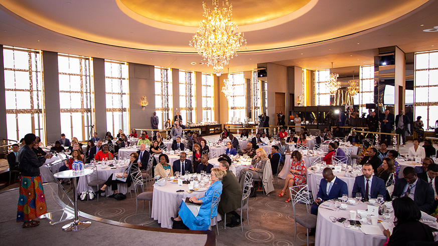 First Lady Jeannette Kagame and other dignitaries at the resource mobilisation event for the â€˜Free to Shineâ€™ campaign that seeks to eliminate HIV/AIDS among newborns and their mothers. The event was held on the margins of UNGA in New York City. 