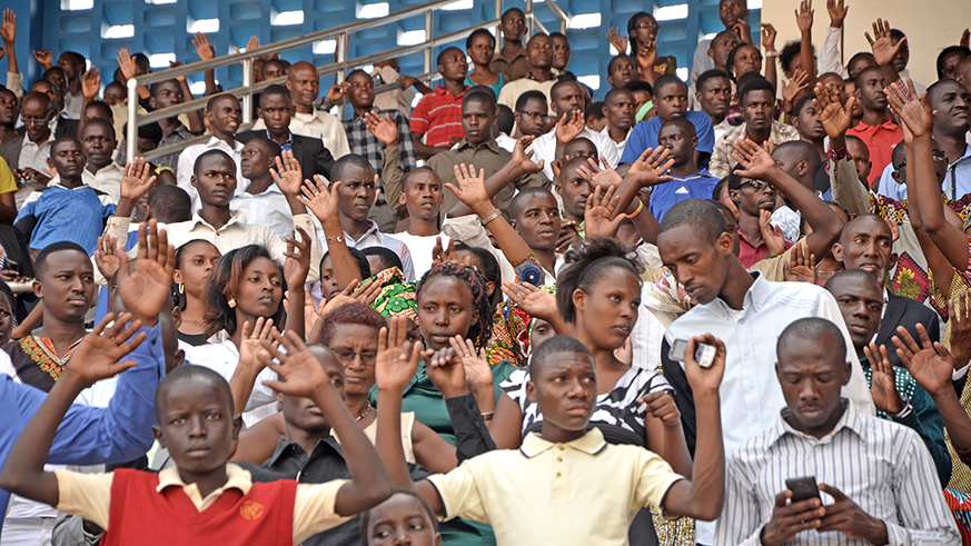 Members of born-again churches during Rwanda Shima Imana at Amahoro stadium. Sam Ngendahimana.