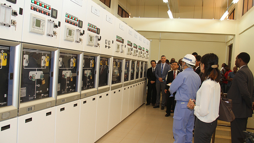 Japanese delegation and Rwandan government officials tour the new substation facility, worth US$20 million, in Ndera, Bumbogo Sector in Gasabo District yesterday. (Photos by Julius Bizimungu)