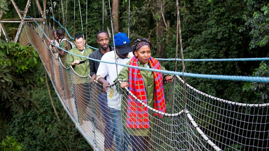 Local tourists on a160m walk on the Canopy in Nyungwe National Park during TemberuRwanda campaign last year in 2016. File.