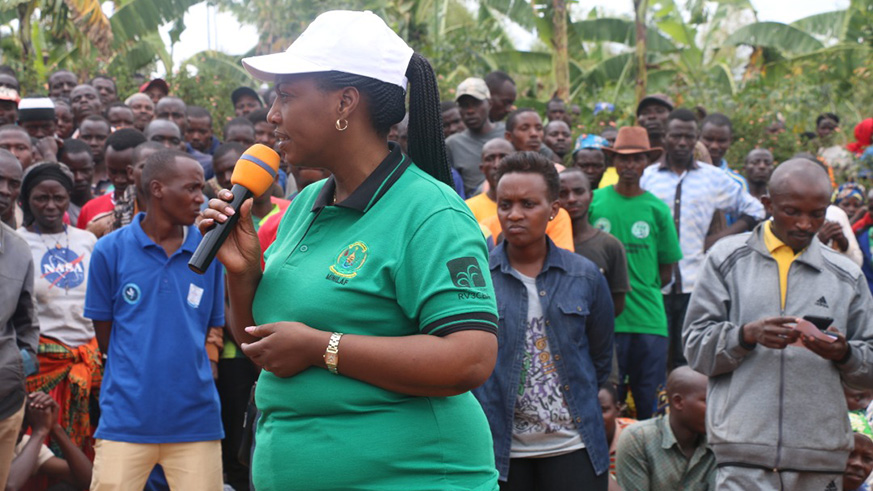 Tumushime addresses residents of Sake Sector in Ngoma District on Saturday. Courtesy.
