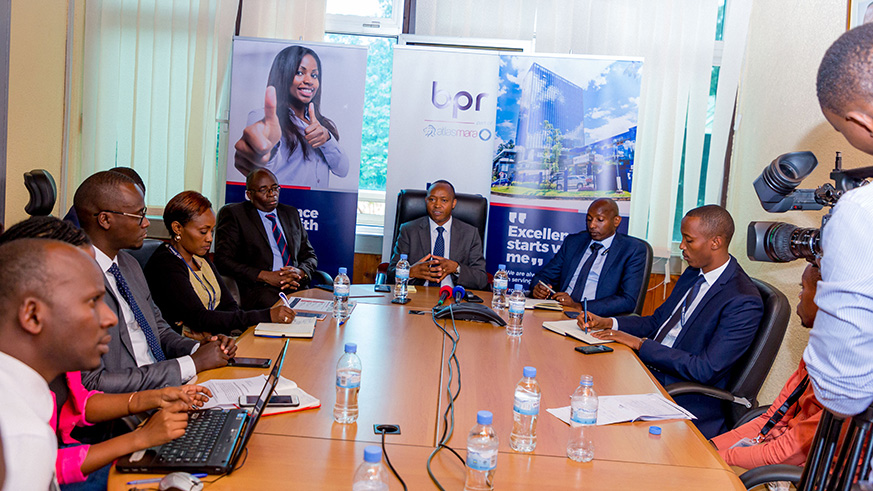 BPRu2019s Managing Director Maurice K. Toroitich together with senior management during the press conference at BPR Atlas Mara Head Offices on Monday.