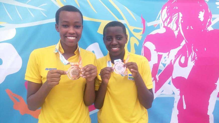 Valentine Munezero (left) and Penelope Musabyimana (right) finished second at this yearu2019s African Youth Games staged in Algeria, in July. File photo.