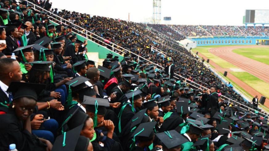 University of Rwanda graduands follow the proceedings of the graduation ceremony held at Amahoro National Stadium. / Sam Ngendahimana