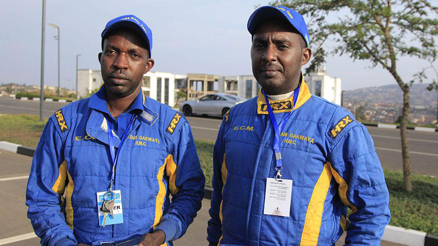 Rwandau2019s Jean Claude Gakwaya (left) and his navigator Jean Claude Mugabo are part of the 23 crews for this yearu2019s Rwanda Mountain Gorilla Rally, starting today. Sam Ngendahimana.