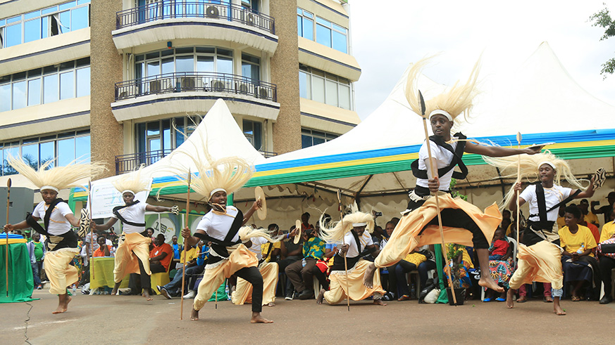 A troupe of traditional dancers made up of people with disabilities entertaining guests during the International Day of Sign language in Kigali this week. Sam Ngendahimana.