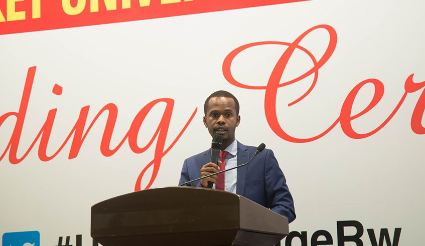 The acting Executive Director of CMA Rwanda, Eric Bundugu speaks at a past event. (File)