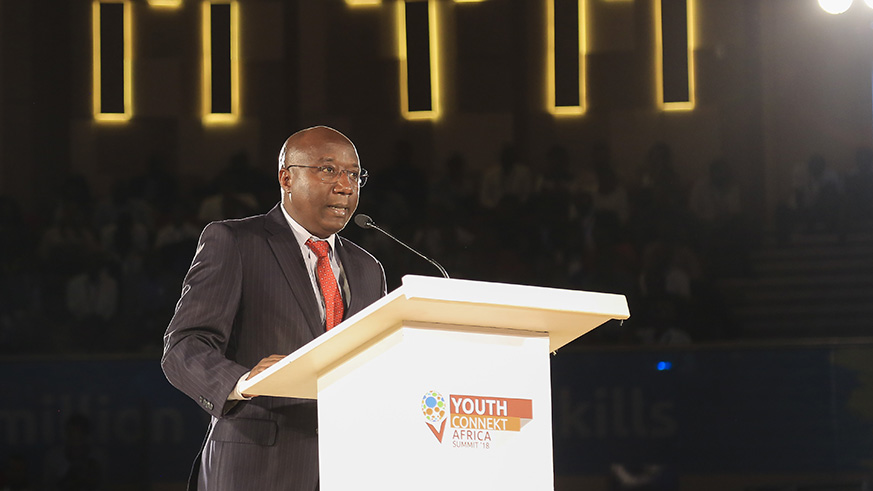 Prime Minister Edouard Ngirente delivers his remarks during the official opening ceremony of the Youth Connekt Africa Summit in Kigali yesterday. Nadege Imbabazi.