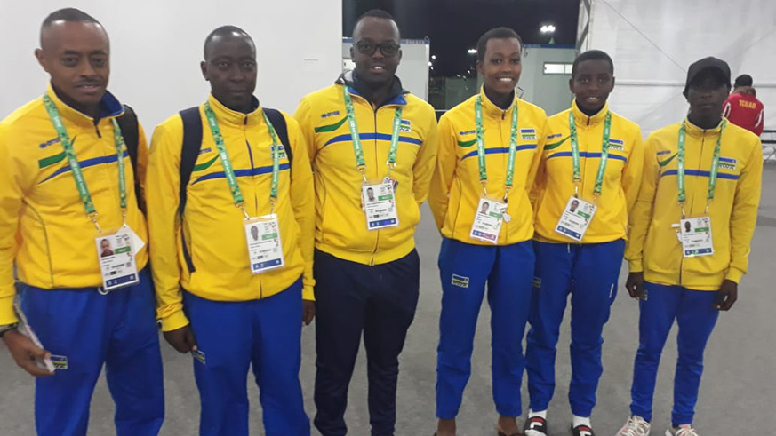 Rwandau2019s delegation at the ongoing 3rd Youth Olympic Games in Argentina. The country is only represented in beach volleyball and athletics. Courtesy.