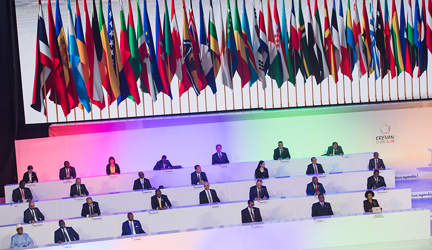 Delegates during a session on Day One of the Summit for the Organisation Internationale de la Francophonie that started in Yerevan, Armenia yesterday. The summit will today, Friday, vote for the new Secretary General of the body, Rwandau2019s Foreign Affairs Minister Louise Mushikiwabo is the front runner.  Urugwiro Village 