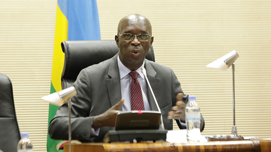 Chief Ombudsman Anastase Murekezi speaks at parliament last month. File.