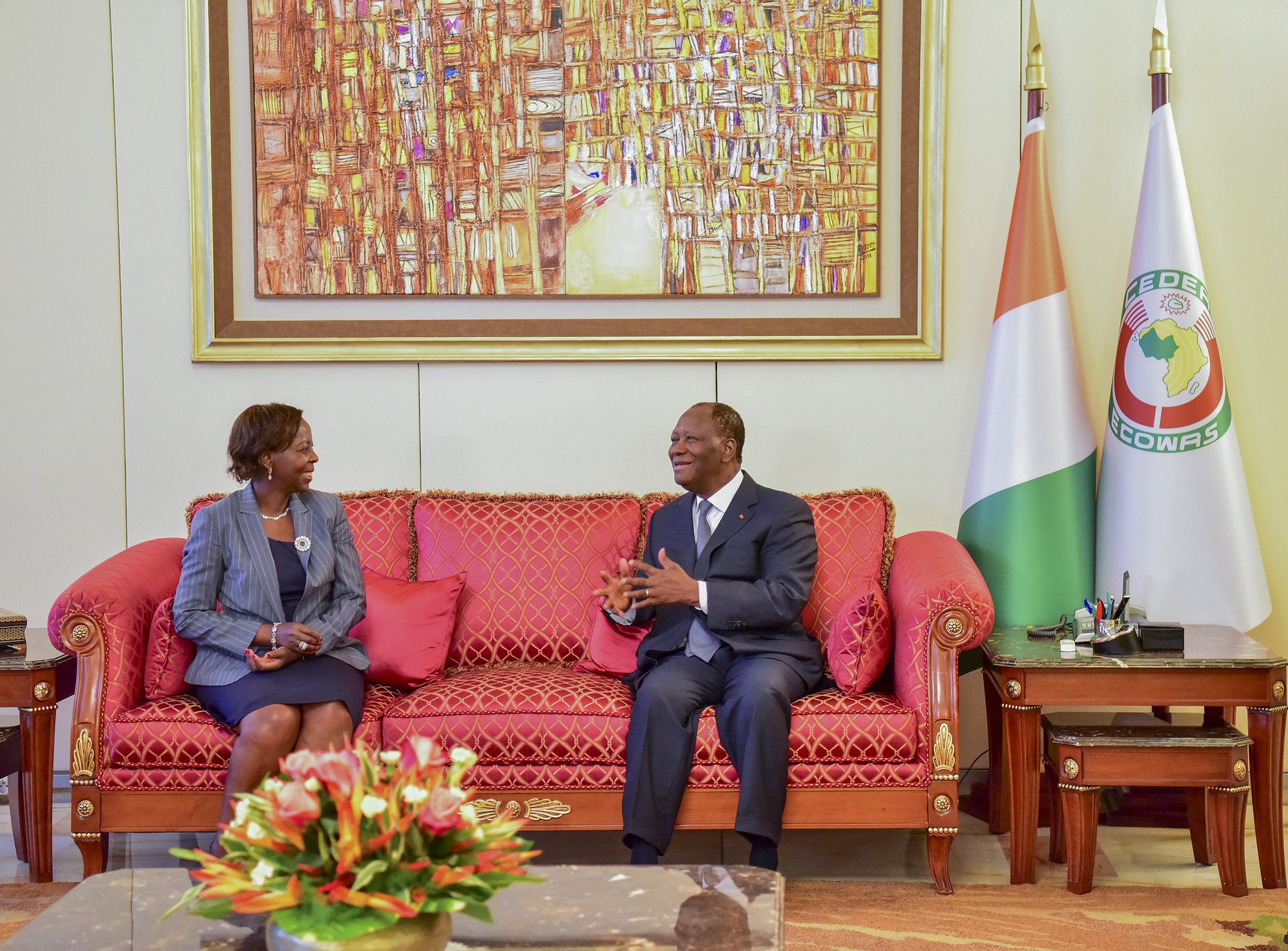 Mushikiwabo meets President Alassane Ouattara of Cote d'Ivoire during her cmpaign trail.