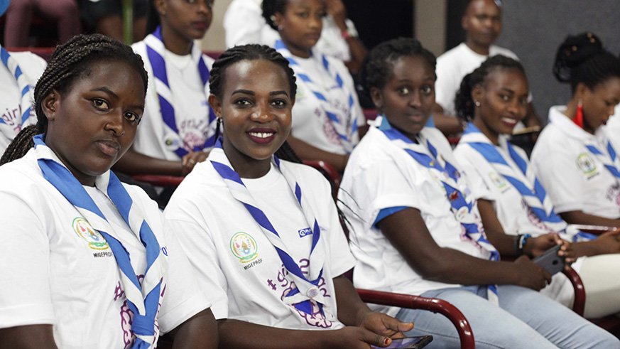 A cross-section of teenagers who turned up at Parliament for the official launch of Girl2Leader campaign in Kigali yesterday. Sam Ngendahimana.