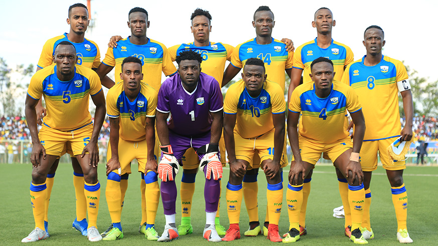 Amavubi players pose for a photo before their match against Ivory Coast last month. Mashamiu2019s side will face Guinea in Kigali today.  Sam Ngendahimana.